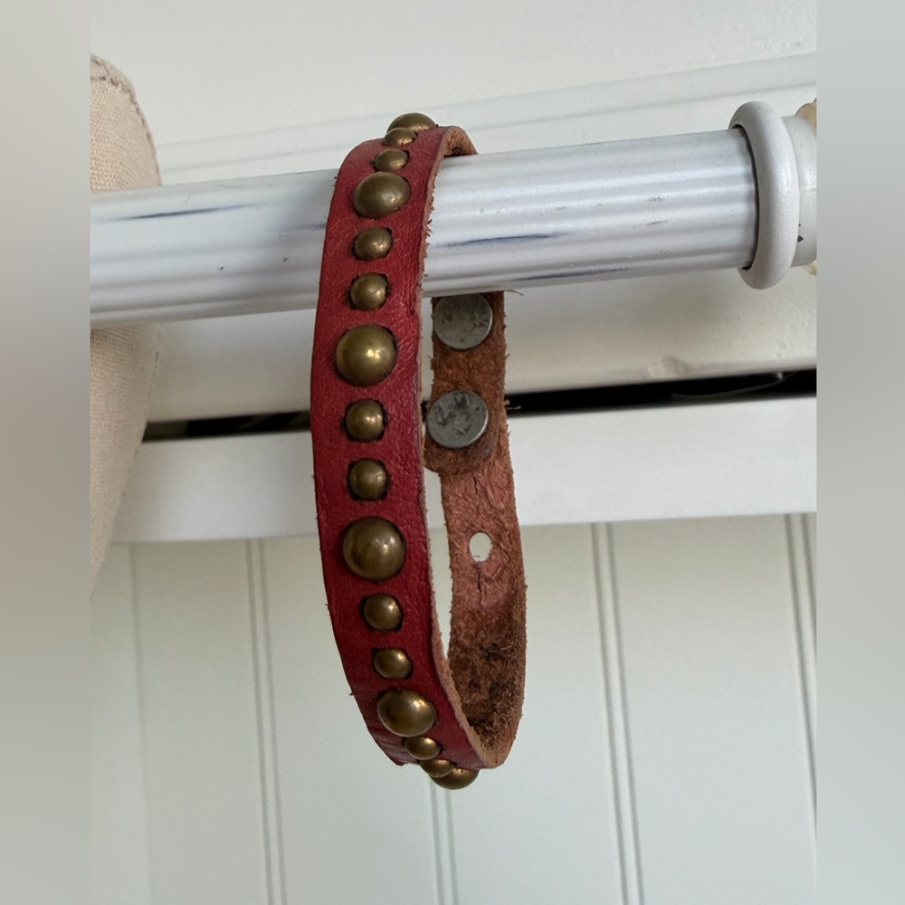 Dillon Rogers Red Studded Leather Bracelet